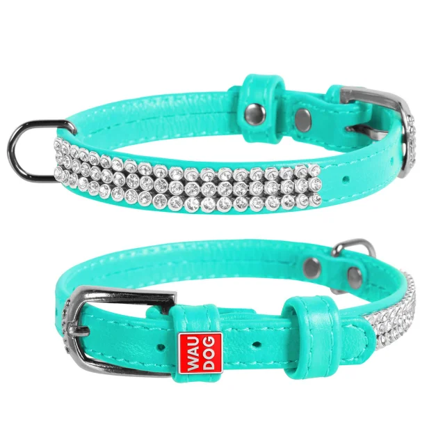 Нашийник WAUDOG GLAMOUR, зі стразами, ширина 9 мм, довжина 19-25 см, ментоловий