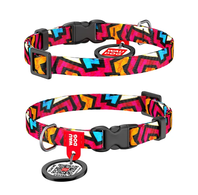 Нашийник WAUDOG Nylon з QR паспортом, малюнок "Графіті" ширина 10 мм, довжина 20-30 см