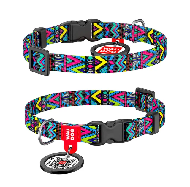 Нашийник WAUDOG Nylon з QR паспортом, малюнок "Інді" ширина 10 мм, довжина 20-30 см