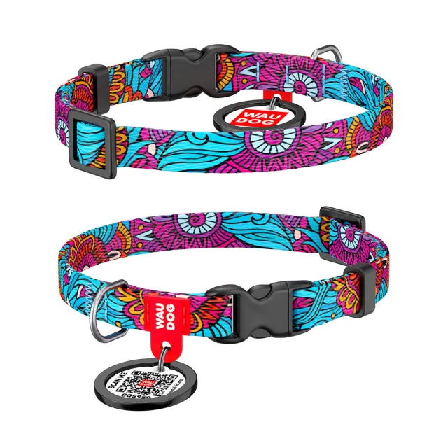 Нашийник WAUDOG Nylon з QR паспортом, малюнок "Літо" ширина 10 мм, довжина 20-30 см