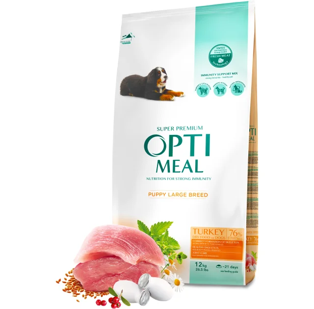 Сухой корм Optimeal для щенков крупных пород, с индейкой, 12 кг
