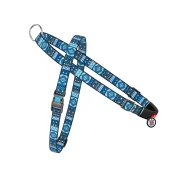 Шлея з ручкою Waudog Nylon для собак, з QR паспортом, малюнок етно синій, 25 мм, 60-80/70-100 см