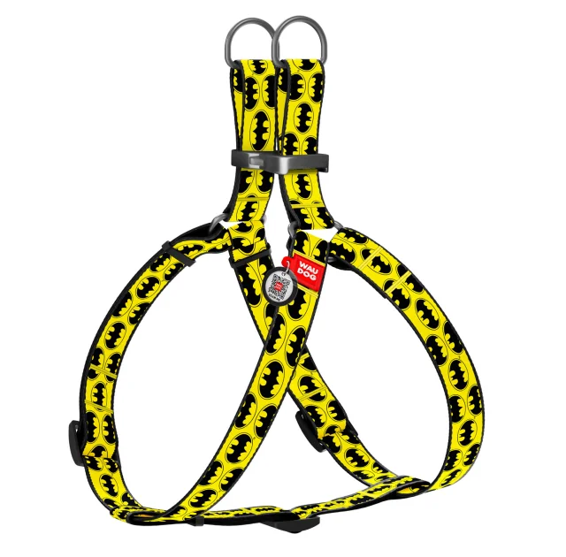 Шлея Waudog Nylon для собак, с QR паспортом, рисунок Бэтмен Лого, желтый, 20 мм, 50-80 см