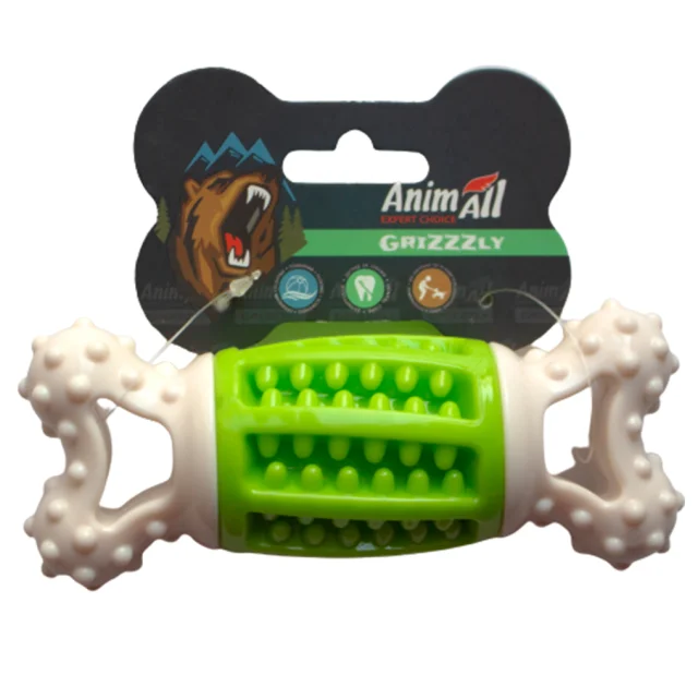 Игрушка AnimAll GrizZzly косточка-зубочистка, 14.2×5.7×4.7 см, зёленая