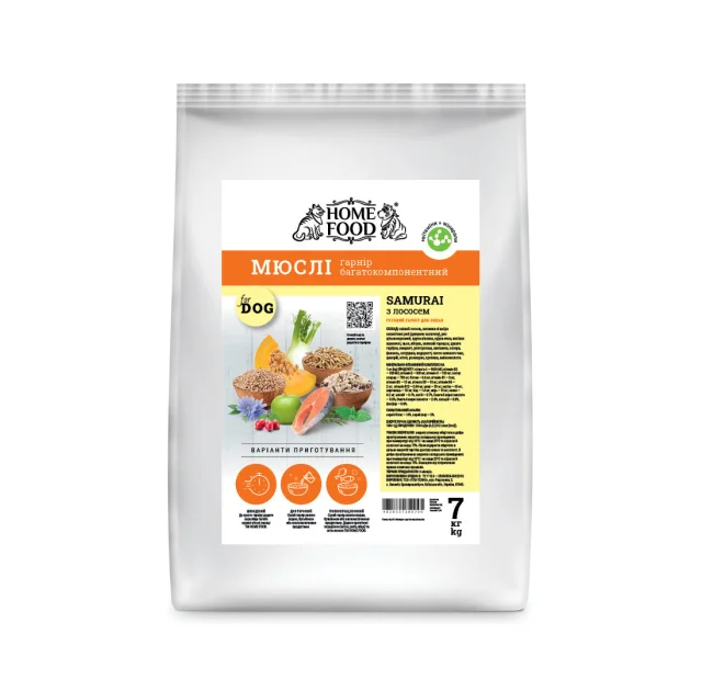 Мюсли Home Food Samurai для собак, с лососем, 7 кг