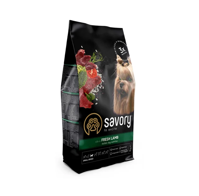 Сухой корм для собак малых пород Savory, со свежим мясом ягненка, 3 кг