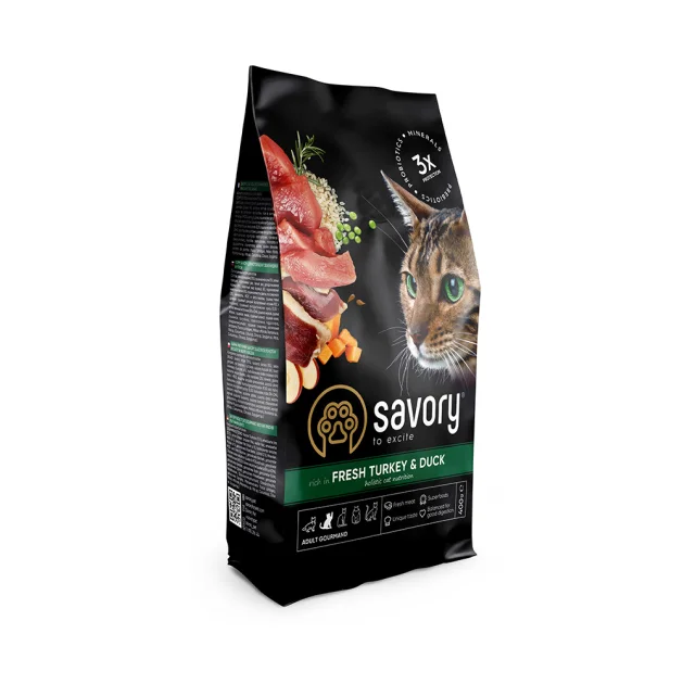 Сухой корм для кошек Savory, со свежим мясом индейки и уткой, 400 г