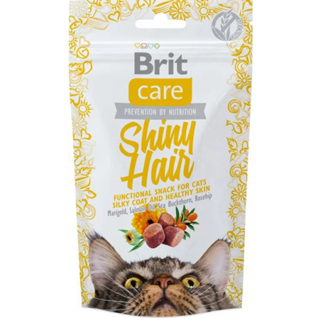 Лакомство Brit Care Shiny Hair для ухода за кожей и шерстью кошек, 50 г