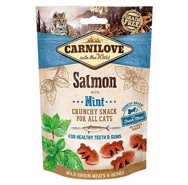 Лакомство Carnilove Cat Crunchy Snack, для кошек, лосось, мята, 50 г