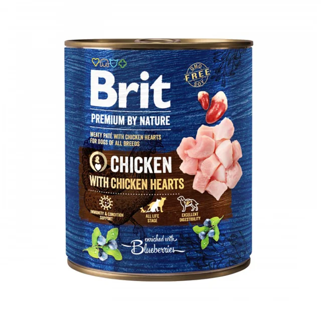 Консервы Brit Premium by Nature, для собак, курица с куриным сердцем, 800 г
