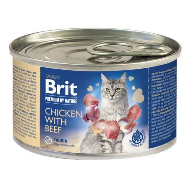 Консерва Brit Premium by Nature Cat, для кішок, курка з яловичиною, 200 г