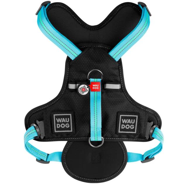 Шлея Waudog Nylon для собак, безопасная, голубой, 20 мм, размер M, 45-70 см, 60-80 см