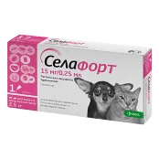 Краплі KRKA Селафорт від бліх, кліщів і гельмінтів для собак та котів вагою до 2.5 кг, 1 піпетка(відкл)