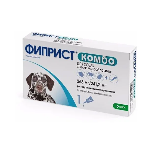 Краплі KRKA Фіпріст комбо від бліх і кліщів для собак вагою 20-40 кг, 2.68 мл×3 піпетки