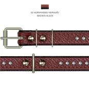 Ошейник Cristel для собак, четырёхслойный, фурнитура со стразами и заклёпками, кожа, 20мм, коричневый-чёрный