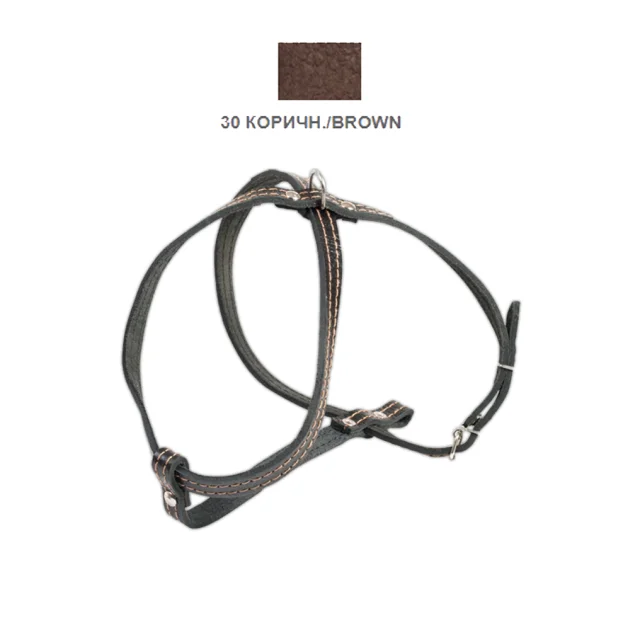 Шлея Cristel для собак, шкіра зеніт, прошита, 12 мм / 32 см / 38-48 см, коричневий