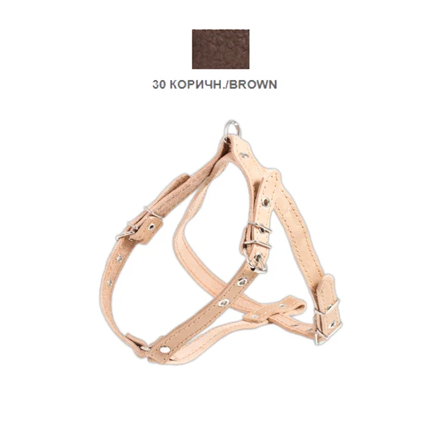 Шлея Cristel для собак, шкіра зеніт, прошита, з нагрудником, 16 мм / 32-48 см / 50-58 см, коричневий