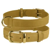Ошейник BronzeDog Crazy, для собак, кожаный, горчичный, 38-49×2.5 см