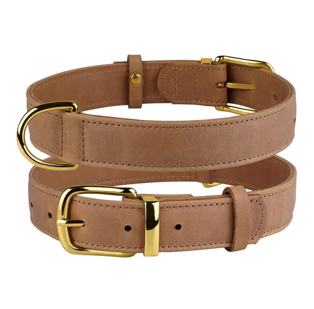 Ошейник BronzeDog Crazy, для собак, кожаный, светло-коричневый, 38-49×2.5 см