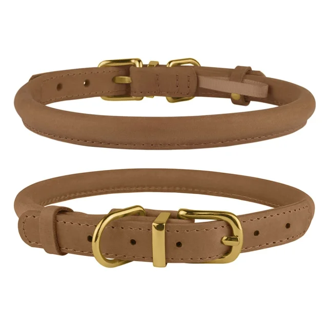 Ошейник BronzeDog Premium Crazy, для собак, кожаный, светло-коричневый, 38-48×1.1 см