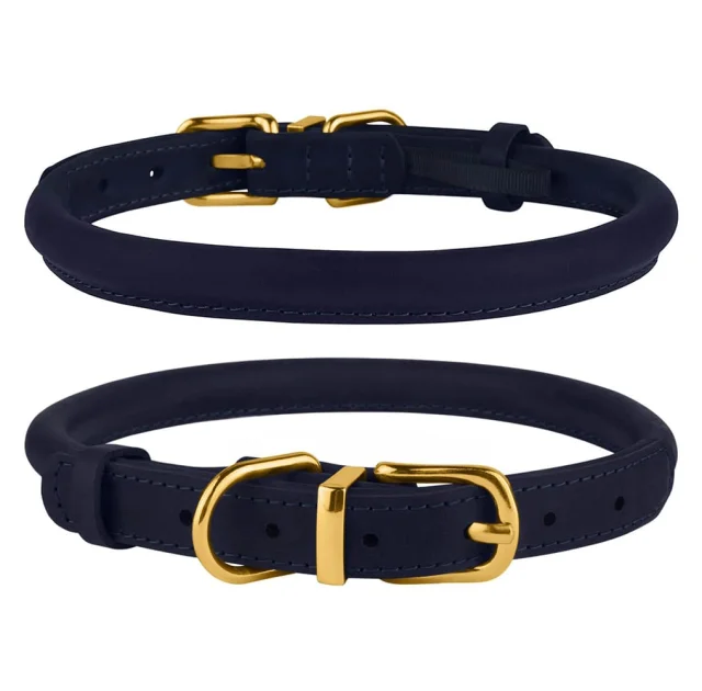 Ошейник BronzeDog Premium Crazy, для собак, кожаный, тёмно-синий, 38-48×1.1 см