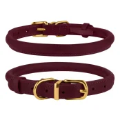 Ошейник BronzeDog Premium Crazy, для собак, кожаный, бордовый, 43-53×1.1 см