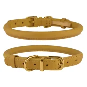 Ошейник BronzeDog Premium Crazy, для собак, кожаный, горчичный, 43-53×1.1 см