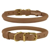 Ошейник BronzeDog Premium Crazy, для собак, кожаный, светло-коричневый, 43-53×1.1 см