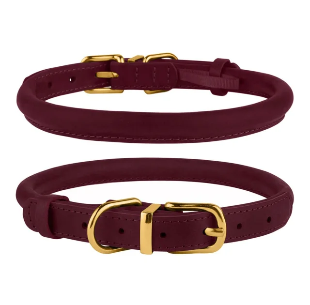 Ошейник BronzeDog Premium Crazy, для собак и кошек, кожаный, бордовый, 23-33×0.7 см