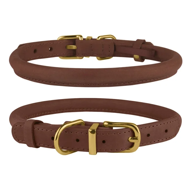 Ошейник BronzeDog Premium Crazy, для собак и кошек, кожаный, коньяк, 23-33×0.7 см