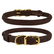 Ошейник BronzeDog Premium Crazy, для собак и кошек, кожаный, тёмно-коричневый, 23-33×0.7 см