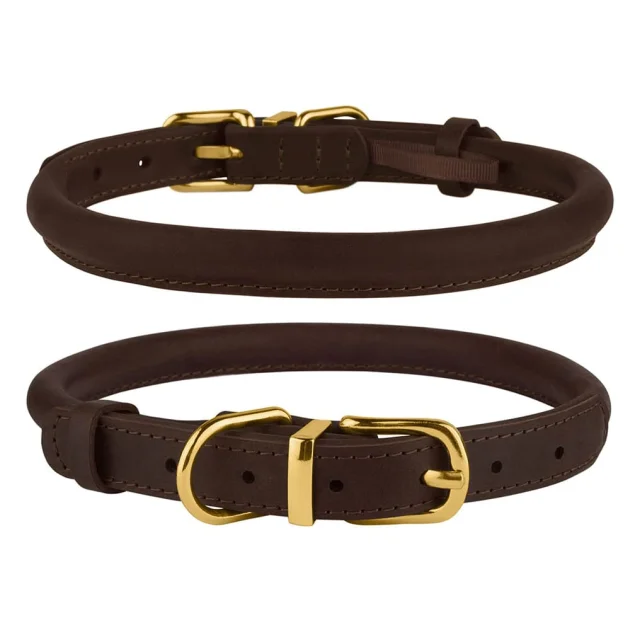 Ошейник BronzeDog Premium Crazy, для собак, кожаный, тёмно-коричневый, 30-40×0.9 см