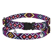 Нашийник BronzeDog Urban, для котів, нейлоновий, дзвіночок, принт гуцульський, фіолетовий, 18-28×1 см