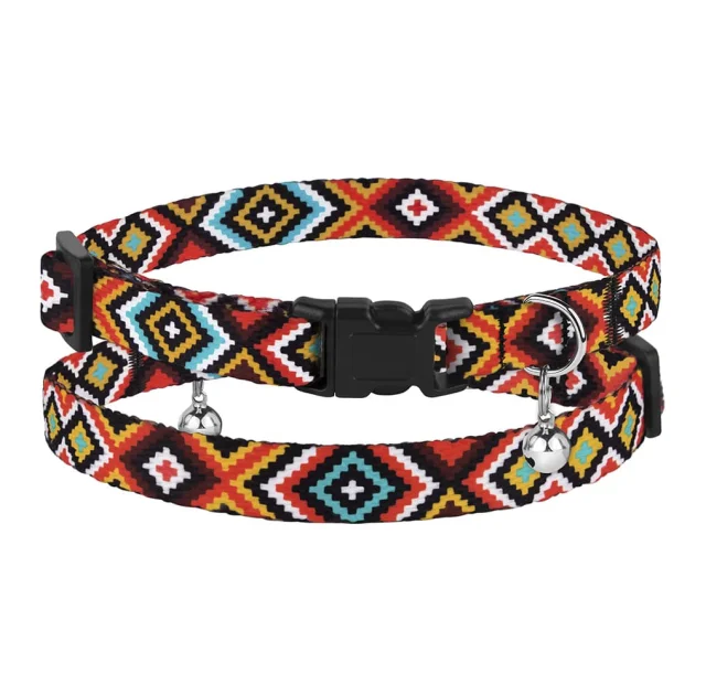 Нашийник BronzeDog Urban, для котів, нейлоновий, дзвіночок, принт гуцульський, помаранчевий, 18-28×1 см