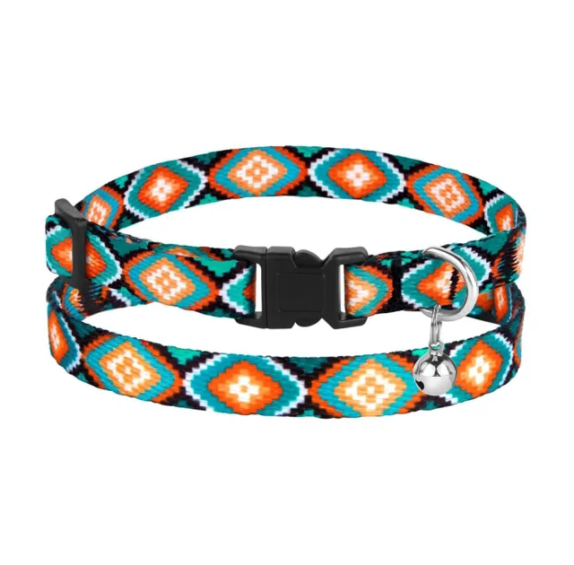 Ошейник BronzeDog Urban, для кошек, нейлоновый, колокольчик, принт ромбы, 18-28×1 см