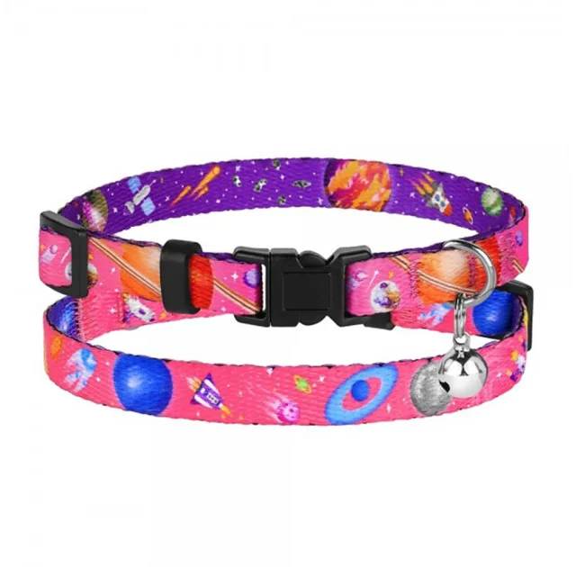 Нашийник BronzeDog Urban Cosmos, для котів, нейлоновий, дзвіночок, рожевий, 18-28×1 см