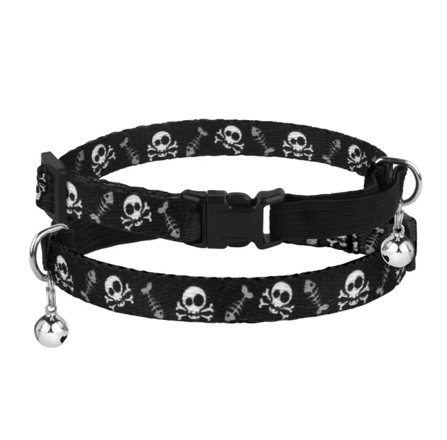 Ошейник BronzeDog Urban, для кошек, нейлоновый, колокольчик, принт черепа, чёрный, 18-28×1 см