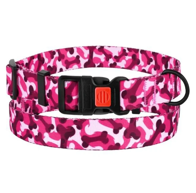 Ошейник BronzeDog Urban Camo, для собак, нейлоновый, фастекс пластик, принт кость, розовый, 30-40×2 см