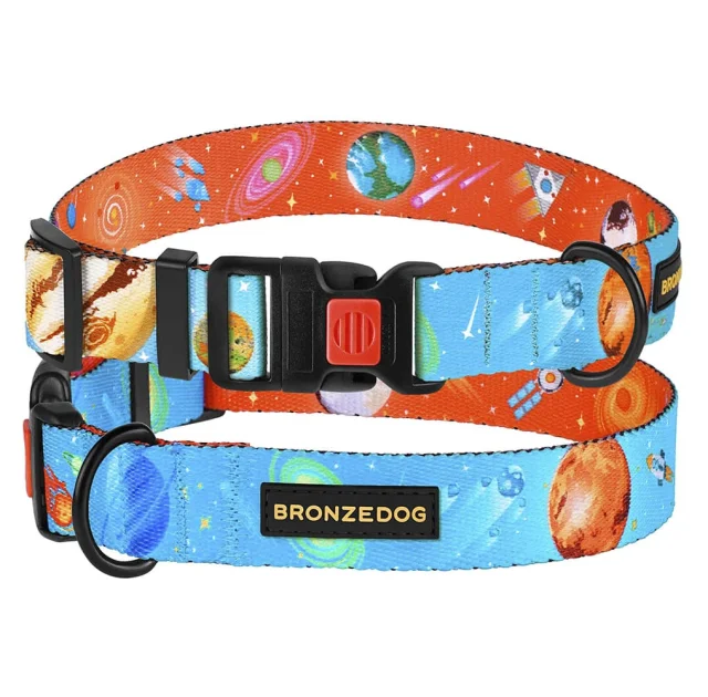Ошейник BronzeDog Urban Cosmos, для собак, нейлоновый, фастекс пластиковый, голубой, 35-53×2.5 см
