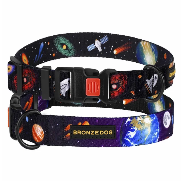 Ошейник BronzeDog Urban Cosmos, для собак, нейлоновый, фастекс пластиковый, чёрный, 43-66×2.5 см