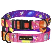 Ошейник BronzeDog Urban Cosmos, для собак, нейлоновый, фастекс пластиковый, розовый, 43-66×2.5 см