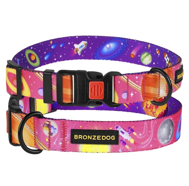 Ошейник BronzeDog Urban Cosmos, для собак, нейлоновый, фастекс пластиковый, розовый, 30-40×2 см