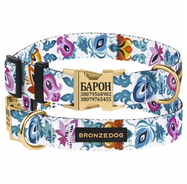 Ошейник BronzeDog Urban Folk, для собак, нейлоновый, фастекс металлический, белый, 30-40×2 см