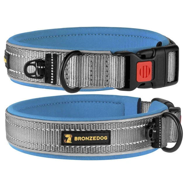 Ошейник BronzeDog Sport, для собак, неопрен, фастекс пластик, серо-голубой, 43-51×2.5 см