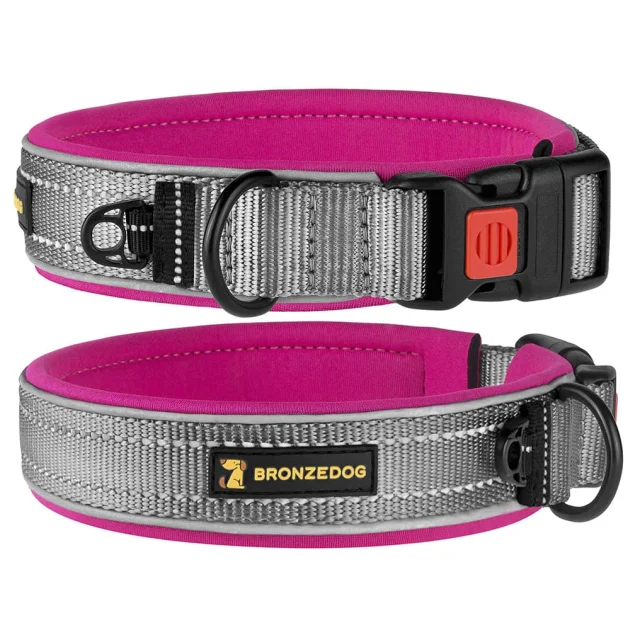 Ошейник BronzeDog Sport, для собак, неопрен, фастекс пластик, серо-розовый, 51-59×2.5 см