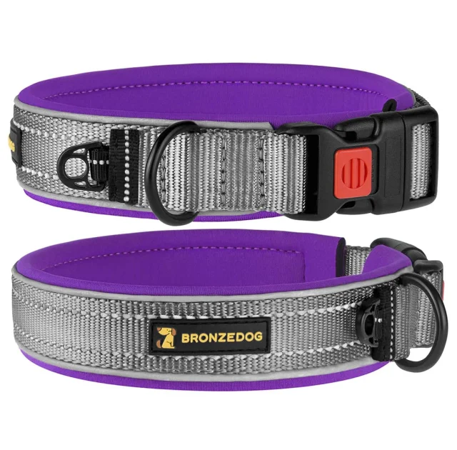 Ошейник BronzeDog Sport, для собак, неопрен, фастекс пластик, серо-фиолетовый, 43-51×2.5 см