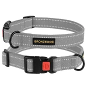 Ошейник BronzeDog Cotton, для собак, брезент, светоотражающий, фастекс пластик, серый, 35-53×2.5 см