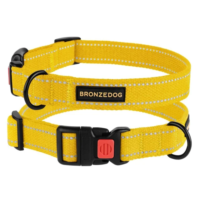 Нашийник BronzeDog Cotton, для собак, брезент, світловідбиваючий, фастекс пластик, жовтий, 43-66×2.5 см