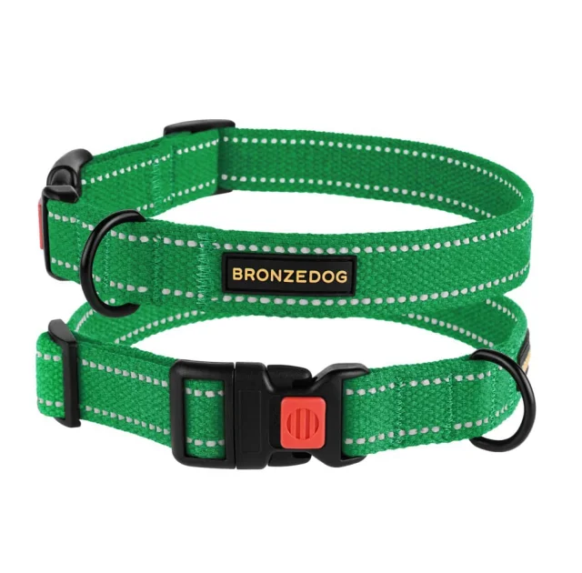 Ошейник BronzeDog Cotton, для собак, брезент, светоотражающий, фастекс пластик, изумрудный, 43-66×2.5 см
