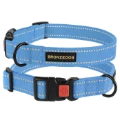 Нашийник BronzeDog Cotton, для собак, брезент, світловідбиваючий, фастекс пластик, блакитний, 35-53×2.5 см